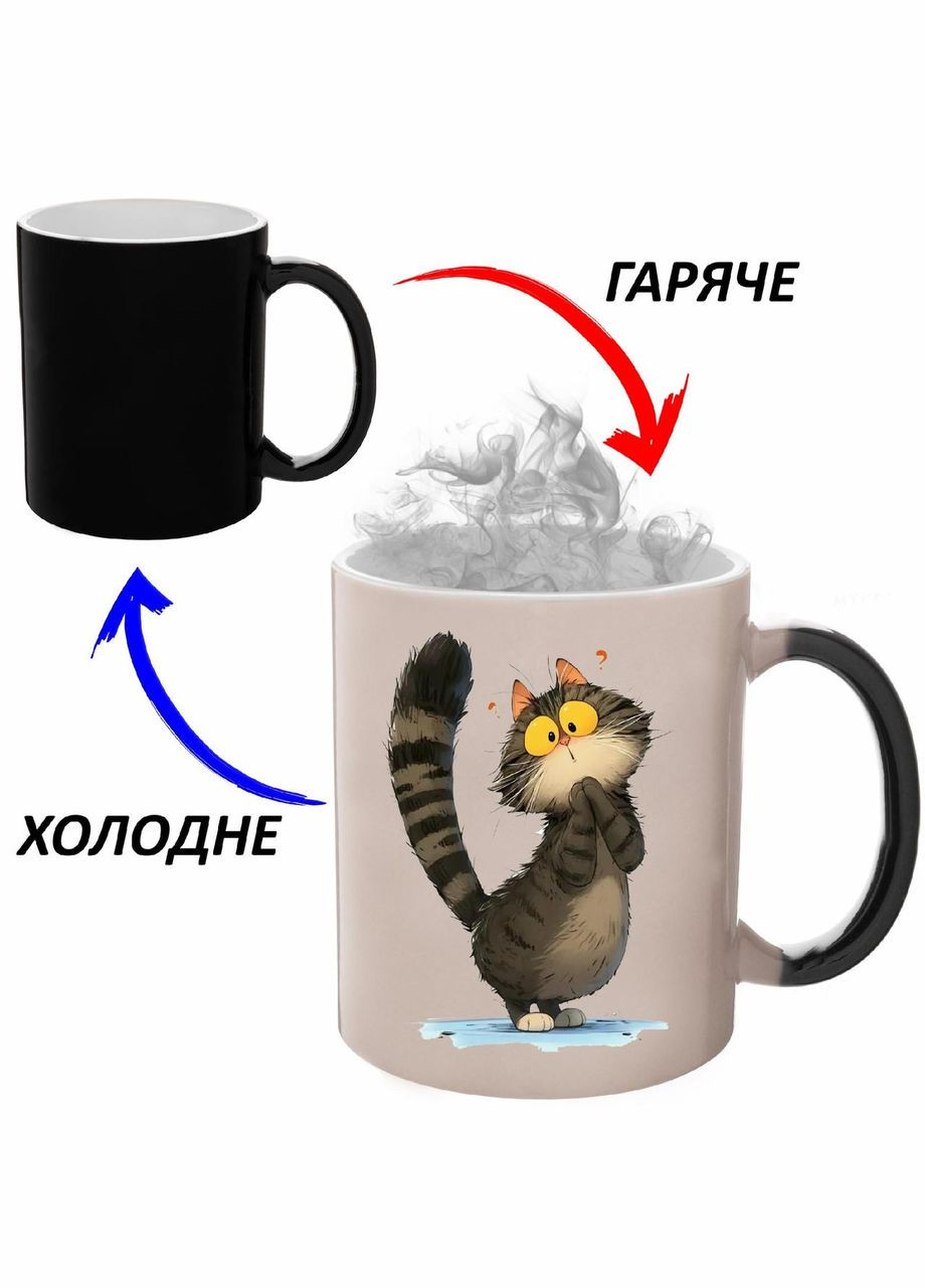 Чашка хамелон (кухоль, горнятко) Cat #043 Чорна 330 мл No Brand (323472623)