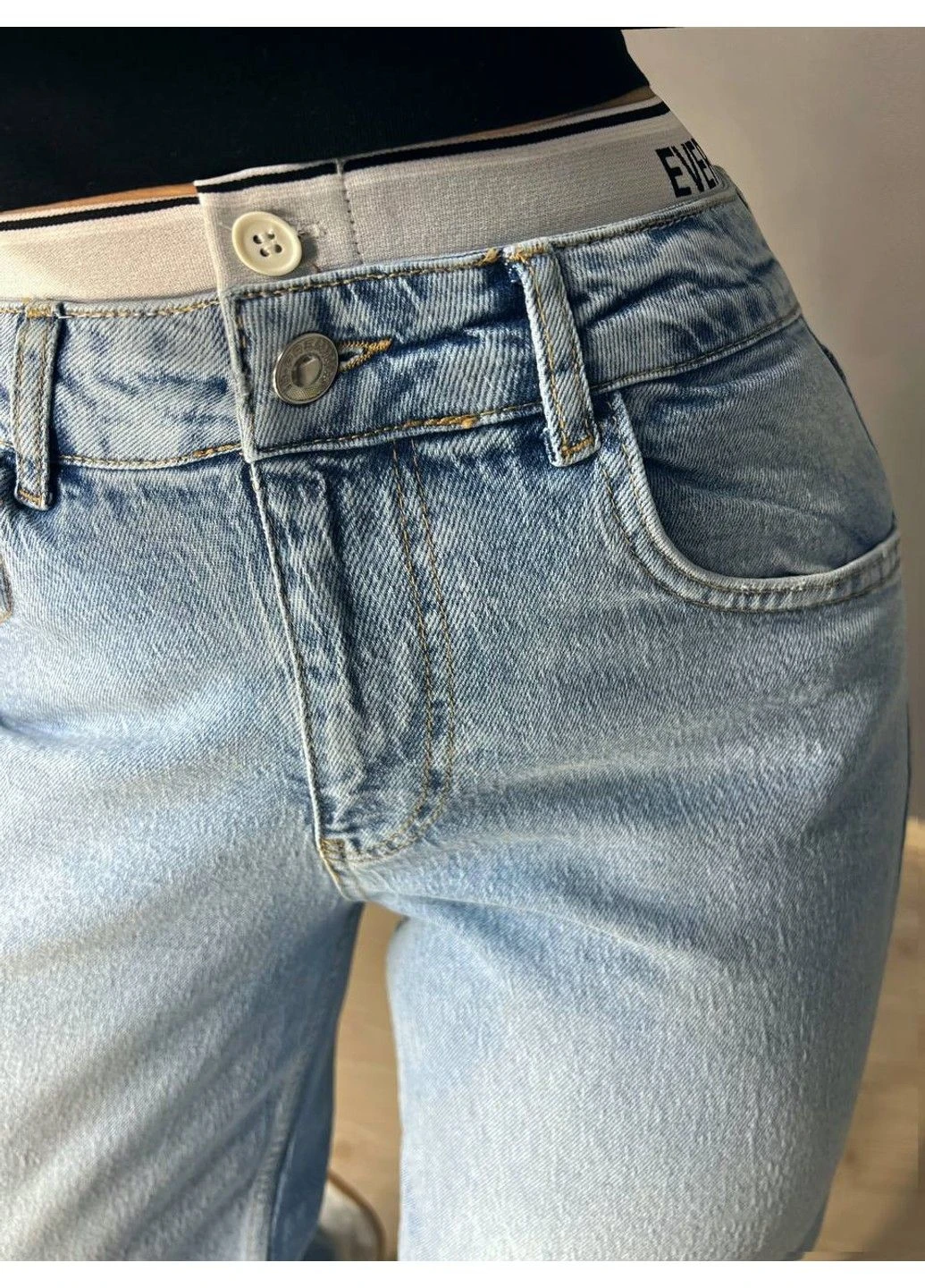 Джинси жіночі I8 51896 BAGGY jeans резинка напис широкі від стегна палаццо No Brand - (325923647)