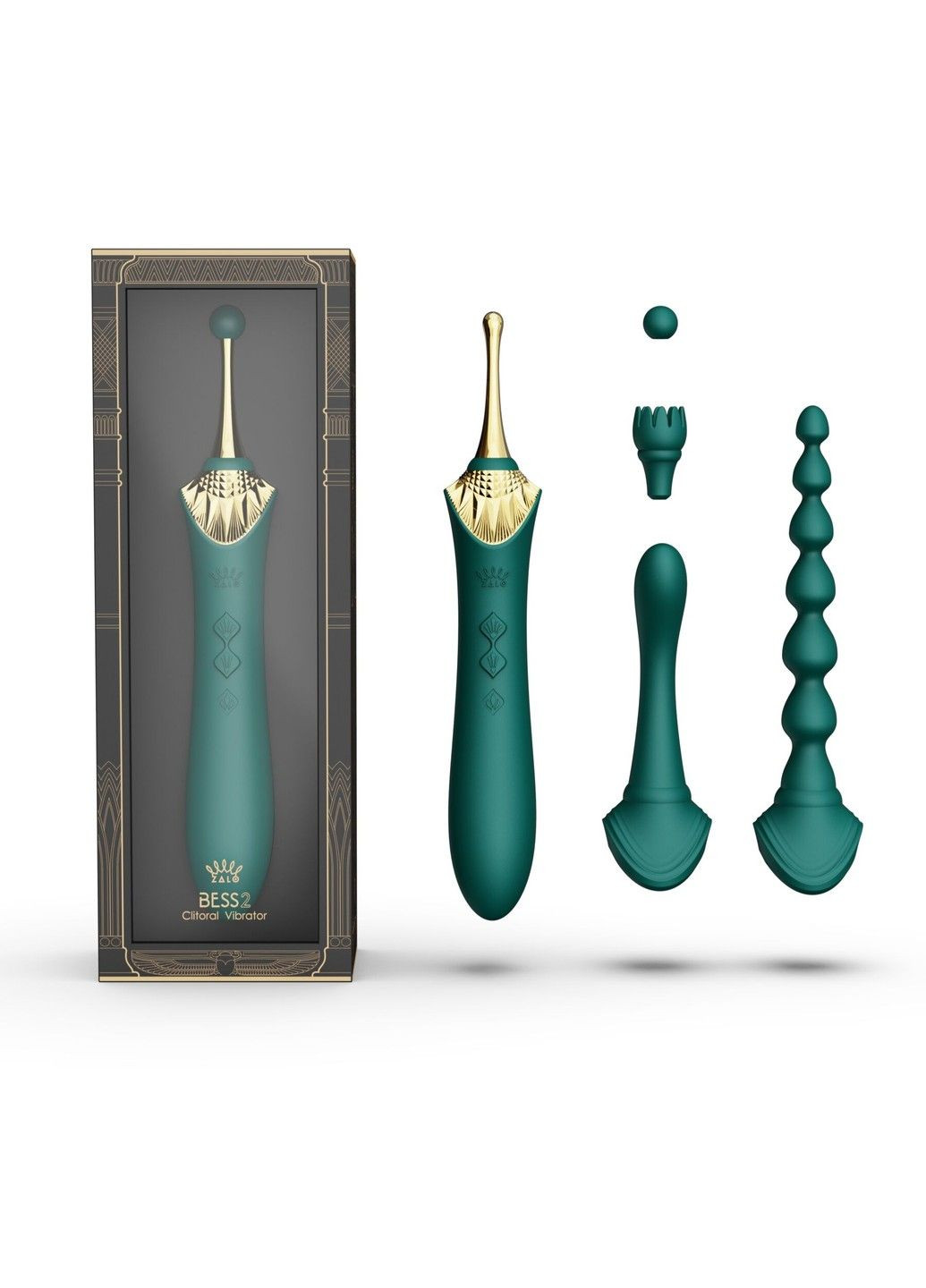Мультифункциональный вибратор — Bess 2 Turquoise Green, 4 насадки, подогрев Zalo (316231676)