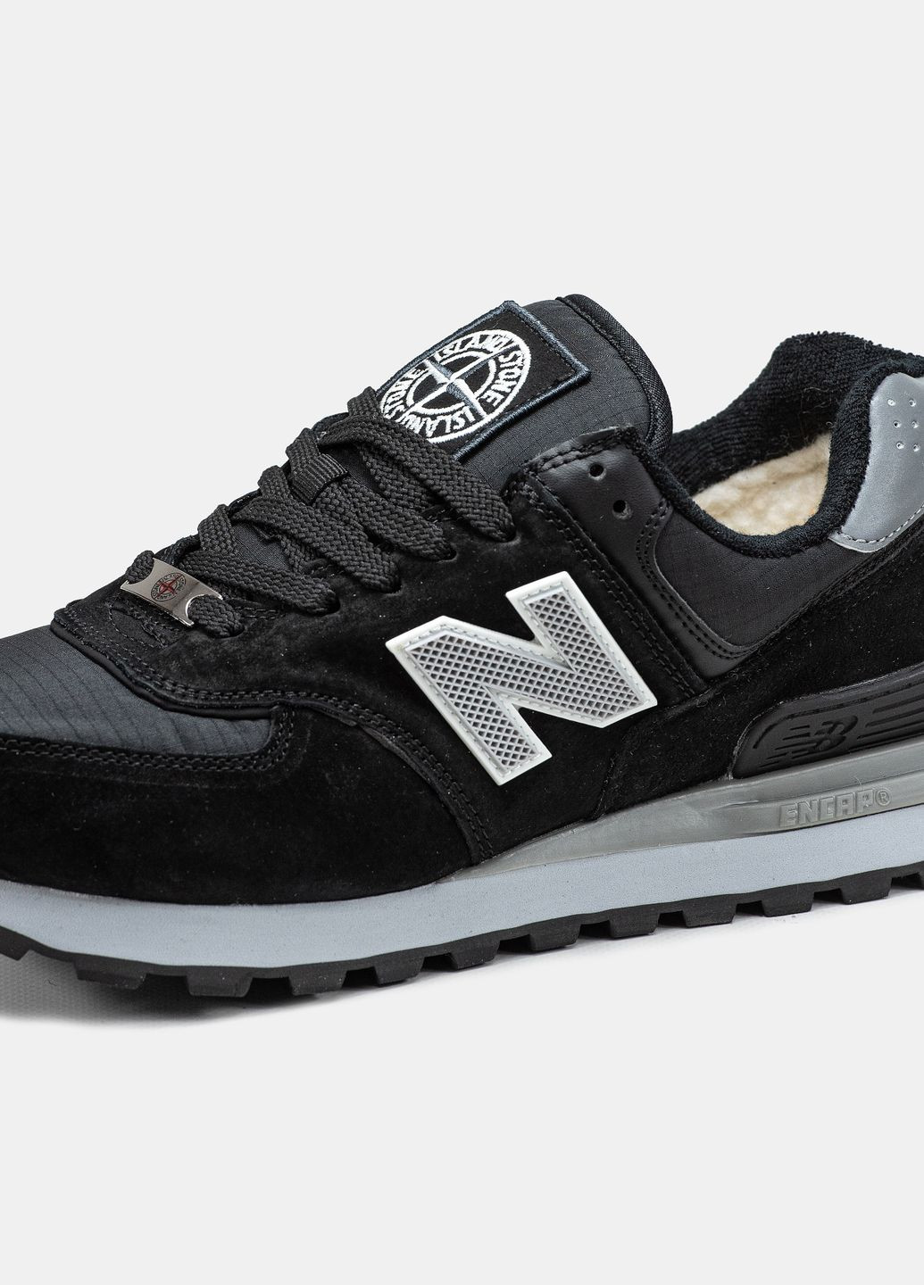 Чорні Зимовий кросівки зимові чоловічі New Balance 579 x Stone Island black fur | Нью Беланс 574 з хутром