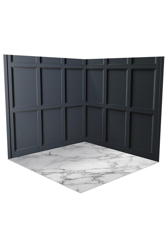 Угловой виниловый фотофон 3D, тёмная панельная стена, пол белая рейка и мрамор, 80×80 см, №58376 PhotoVinyl (354377093)