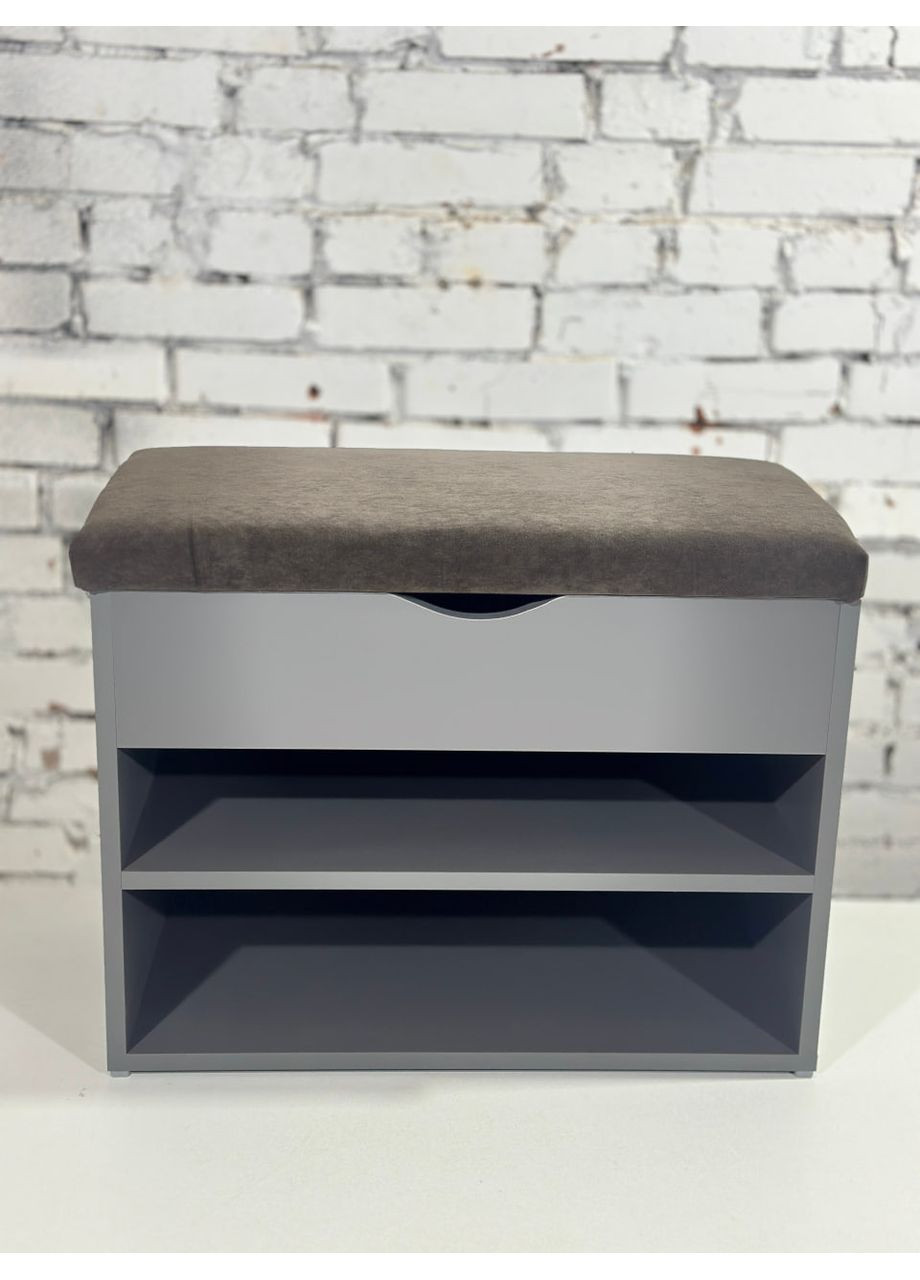 Банкетка для обуви в прихожую. Верхняя часть открывается. ДСП Графит. Ткань шоколада. Шириной 70см. No Brand (369559549)