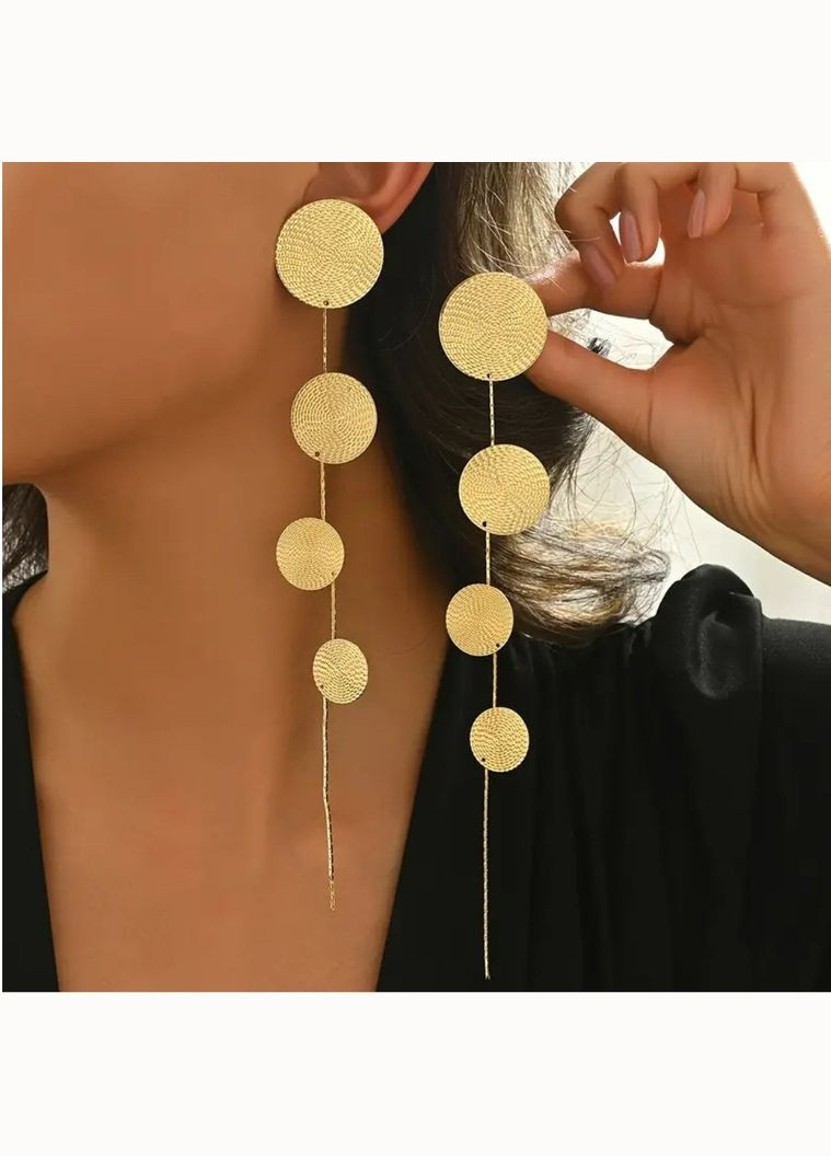 Длинные золотистые серьги круги геометрия, 1197 Fashion Jewelry (336550560)