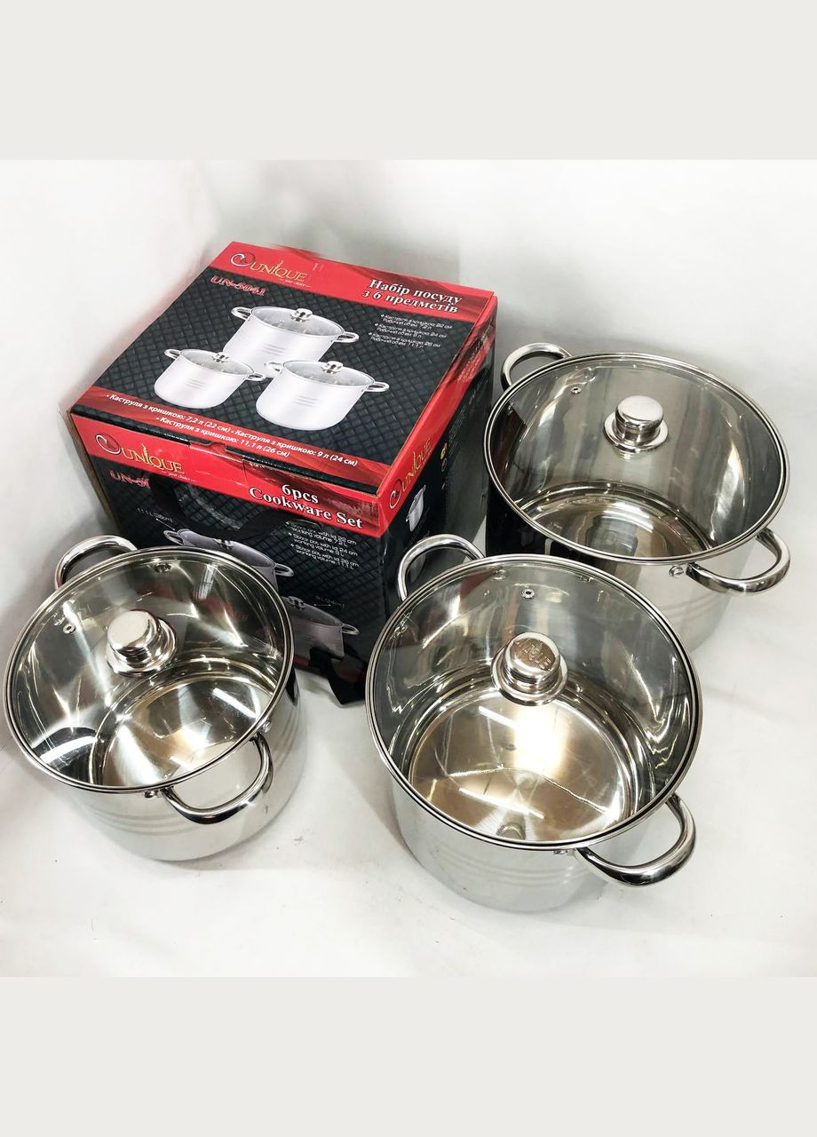 Набір великих каструль UN-5041 з нержавіючої сталі 5-ти шаровим дном з кришками Unique (364663824)