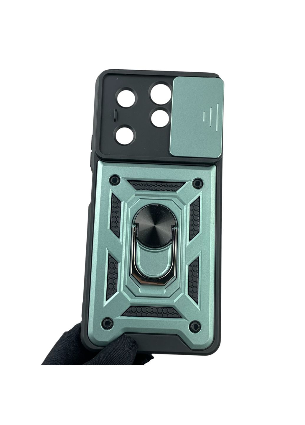 Чехол для Spark 20 Pro 4G бронированный с кольцом со шторкой на техно спарк 20 про 4г зелёный rg1 Tecno (366390725)