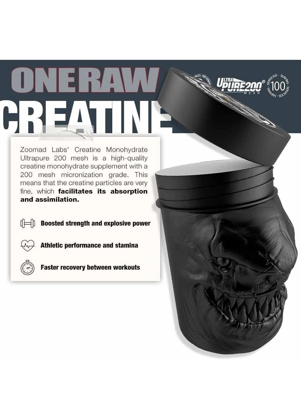 Креатин One Raw Creatine — 300 g (Mad Mango) Zoomad Labs (389819765)
