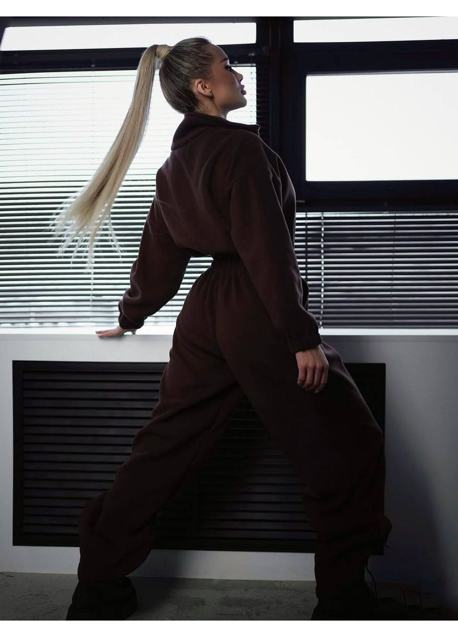 Комбінезон жіночий KaraMix комбінезон-брюки однотонний коричневий повсякденний фліс