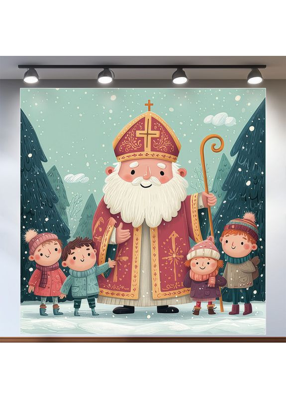 Фотозона Святой Николай с детьми, снежный фон – №46007 Vinylpex (368706991)