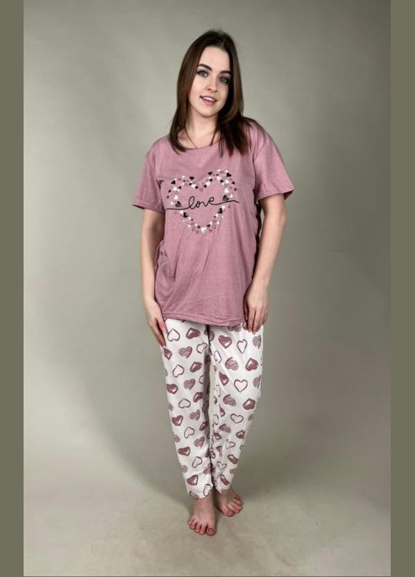 Сиреневая всесезон женская хлопковая пижама с футболкой и штанами батального размера rinda турция Rinda Pijama