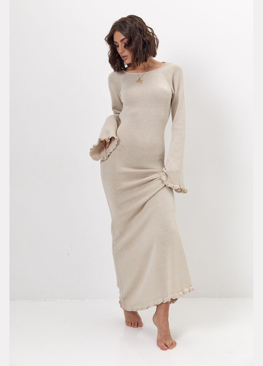 Бежева відвертий в'язана сукня максі з вирізом на спині - чорний Lurex