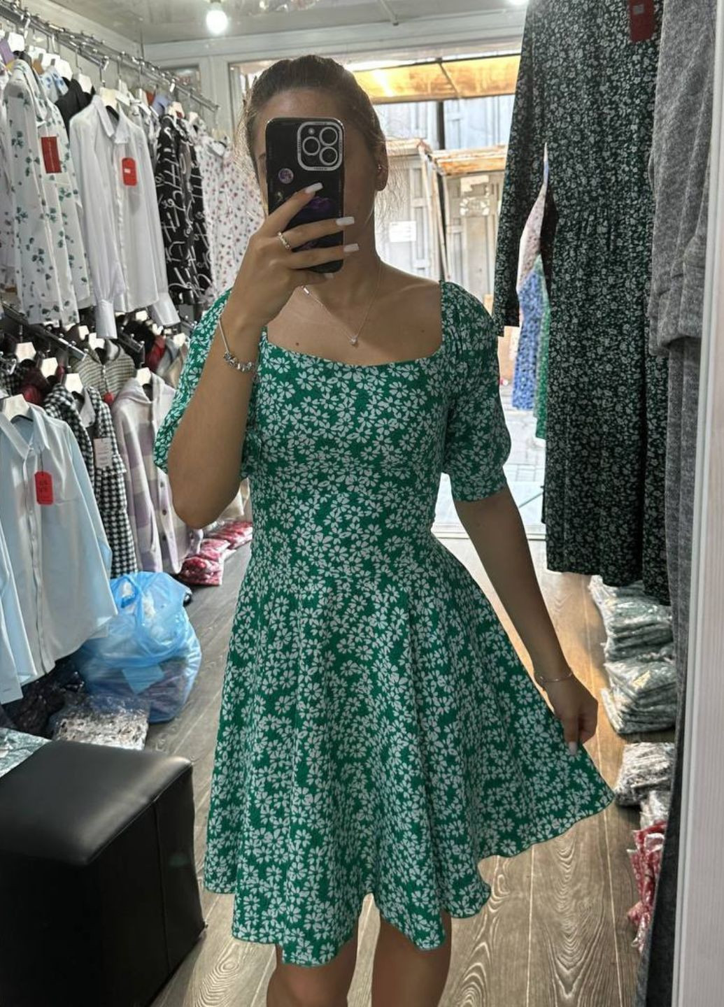Зеленое повседневный повседневное платье из софта No Brand с цветочным принтом