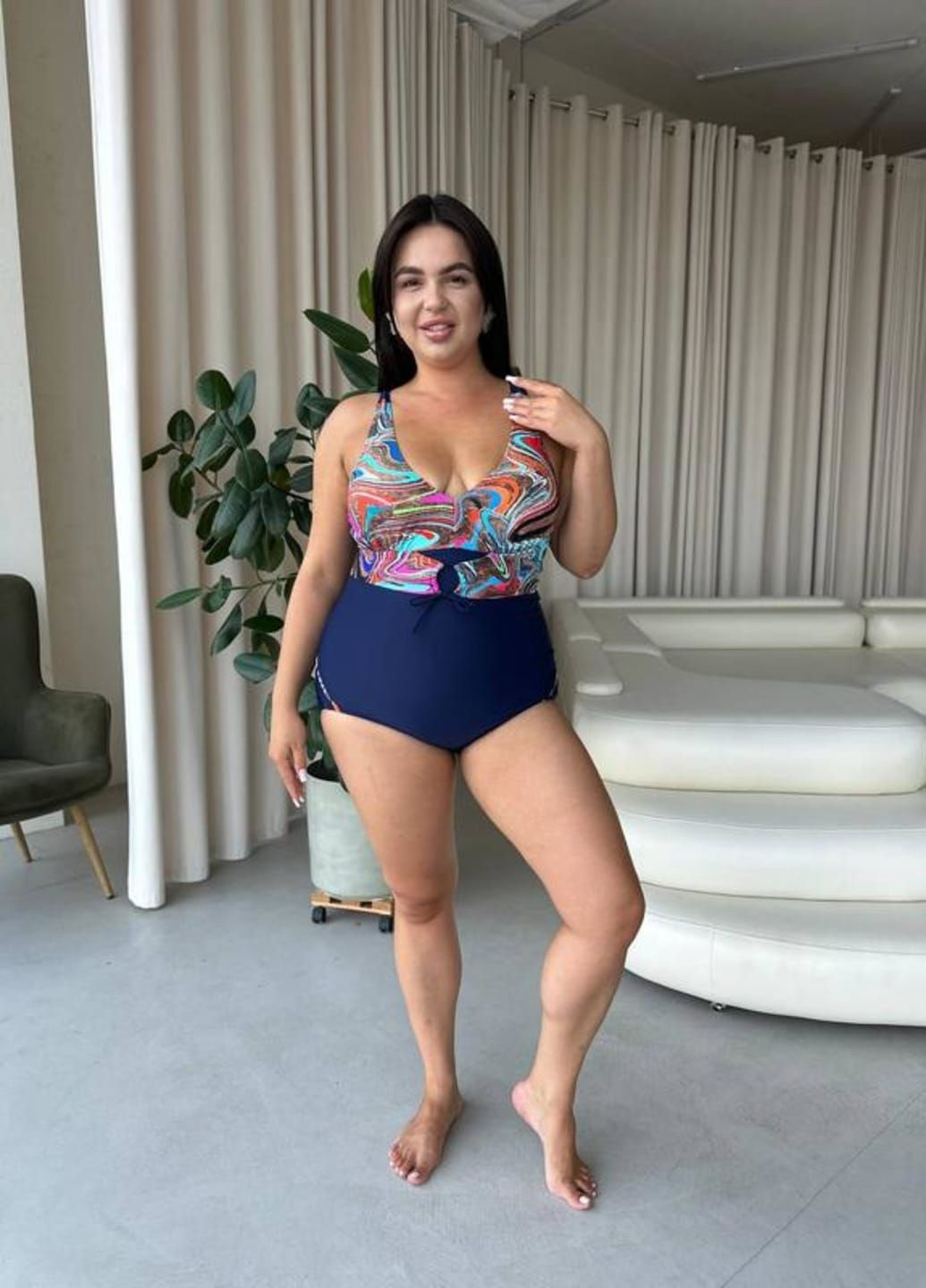 Синий летний женский сплошной яркий купальник в спортивном стиле. No Brand