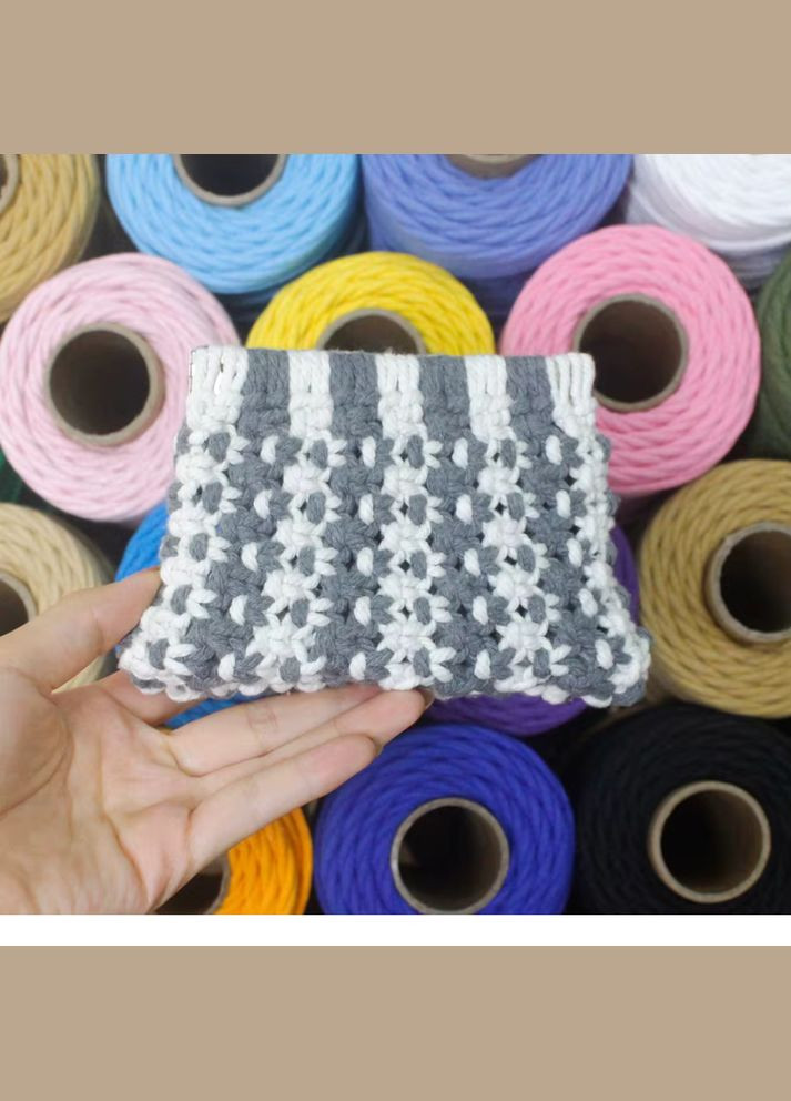 Набір макраме для рукоділля, для творчості та в'язання своїми руками гаманця 15.7х10см колір сірий з білим No Brand (338854787)