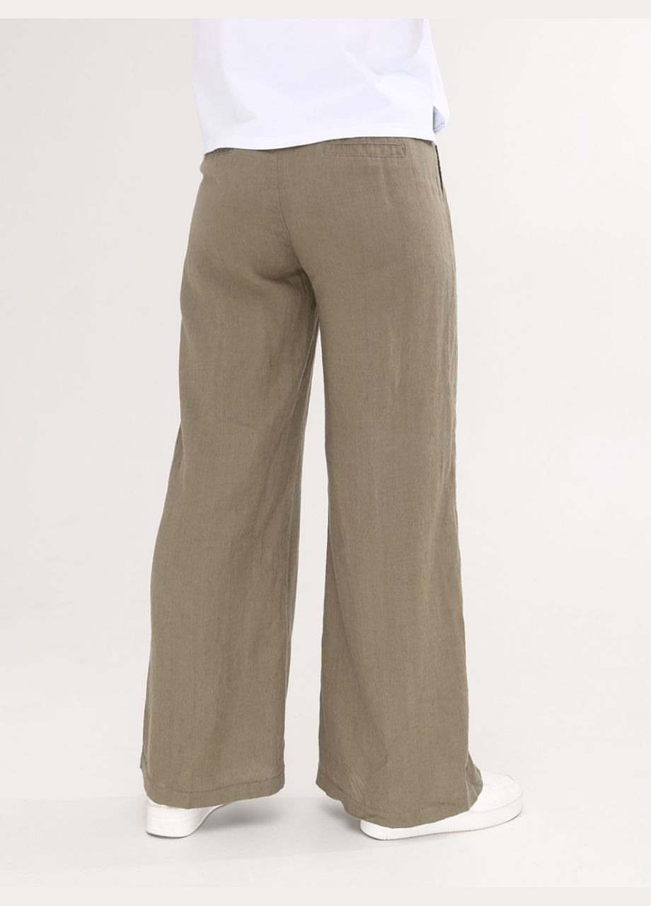 Брюки женские хаки льняные палаццо на резинке Estensivo Палаццо (293956584)