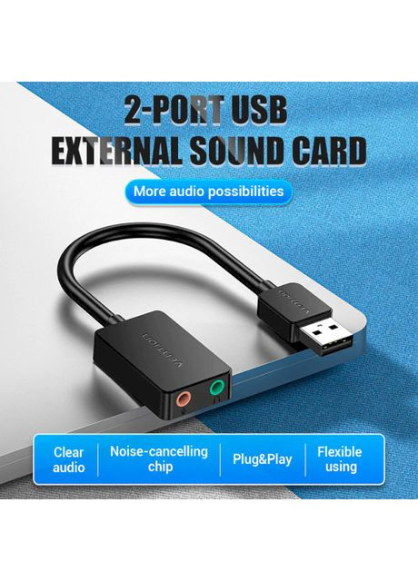 Адаптер 2-port USB External Sound Card 0.15M Black (CDYB0) (CDYB0) Vention (357474440)