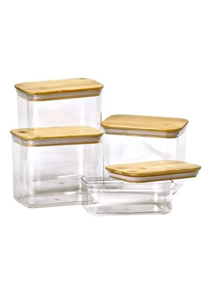 Банки для сыпучих продуктов набор из 4 шт пластиковые с бамбуковыми крышками 0.7 л /1.7 л /2.7 л /3.7 л HP-1301 Yiwu (367842981)