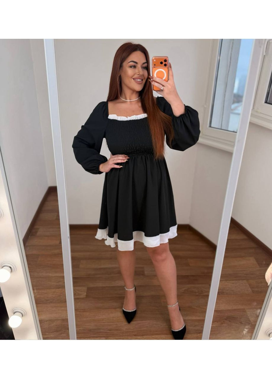 Черное вечернее платье с софтом и шифоновой вставкой • женственное и комфортное • замеры в описании DK/DL Мода без кордонів однотонное