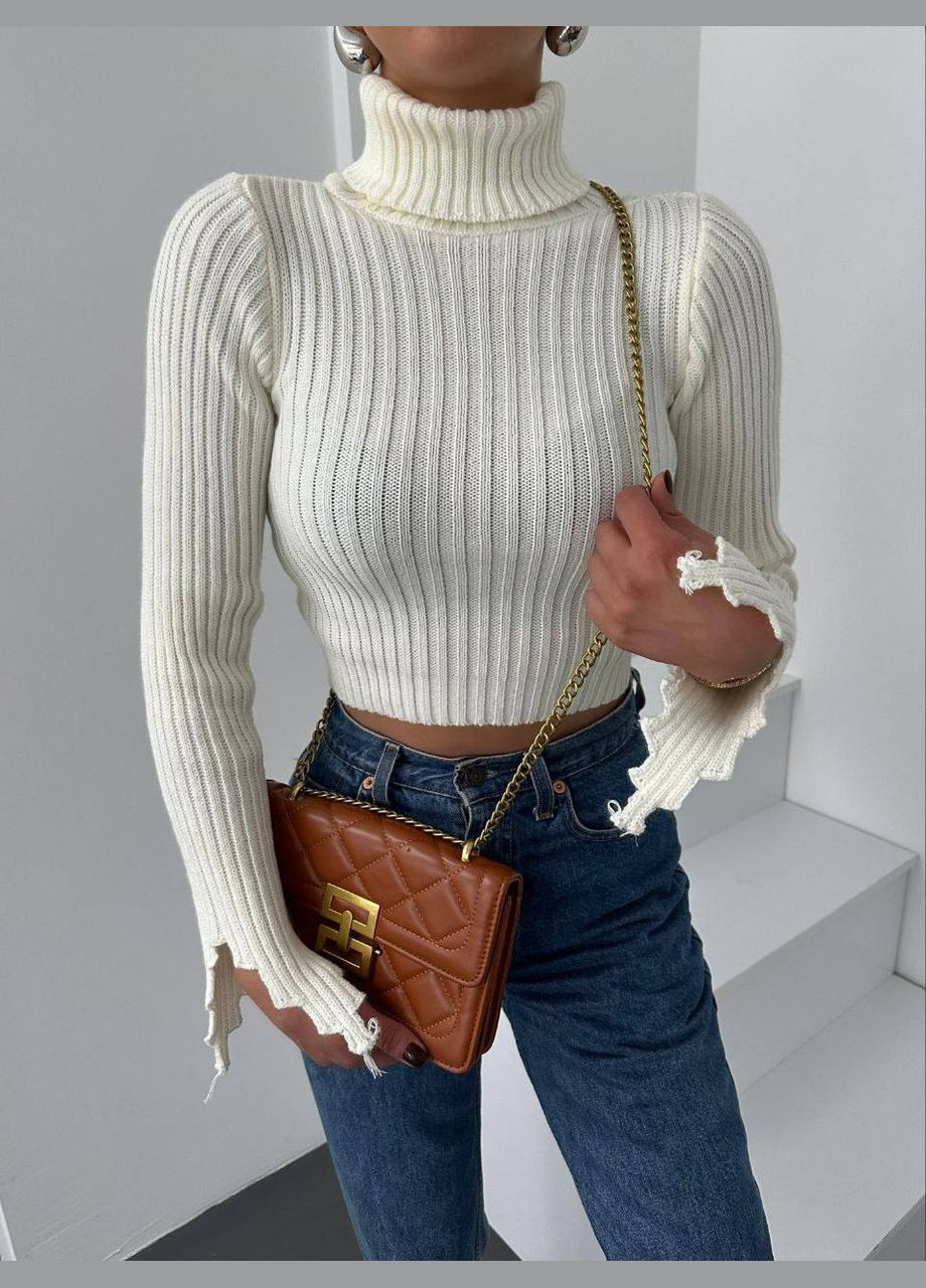 Белый демисезонный женский свитер теплый укороченный серый No Brand