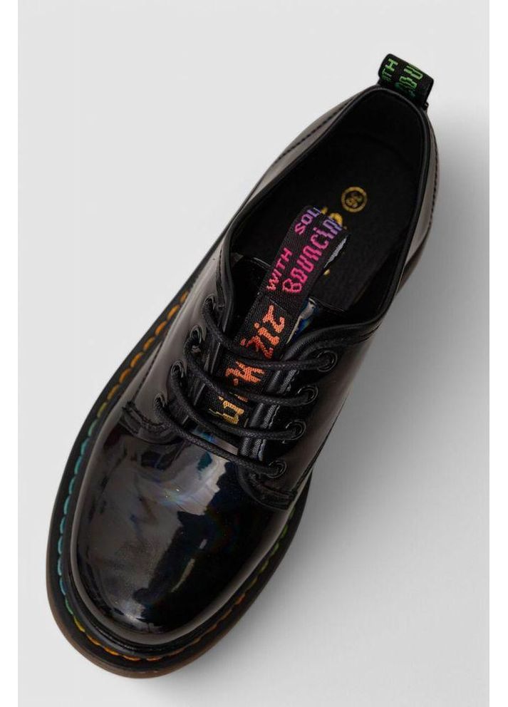 No Brand Лоферы женские на шнурках лаковые, 248RRT17-6 черный з, — (365621480)