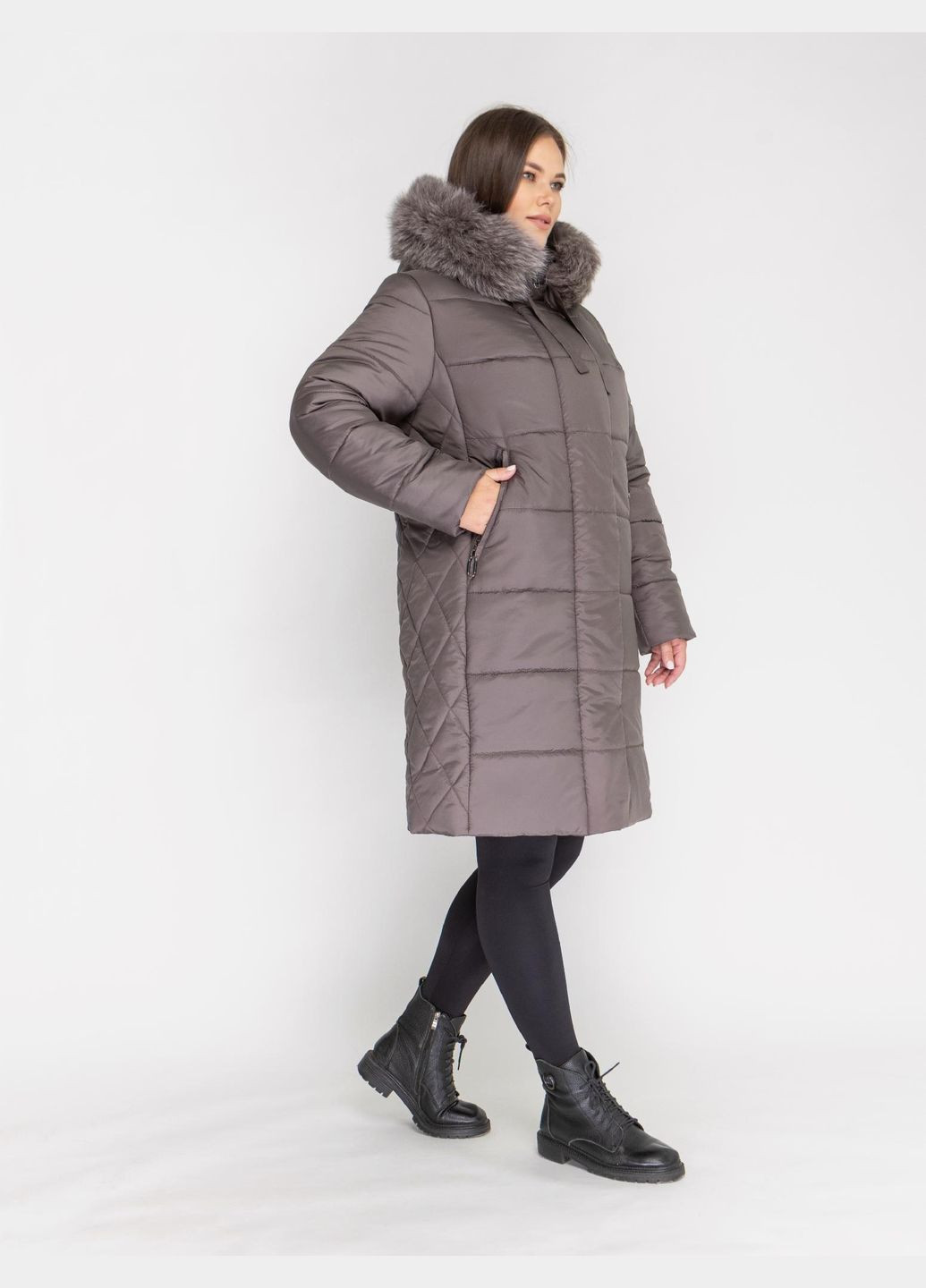 Кофейная зимняя пуховик зимний женский большого размера SK
