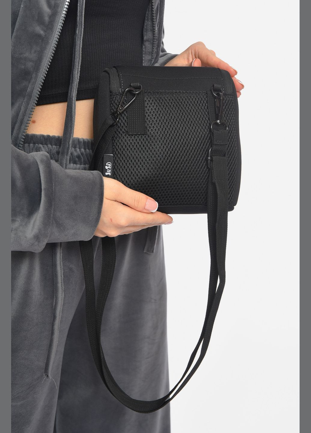 Сумка-бананка женская текстильная черного цвета Let's Shop (304121789)