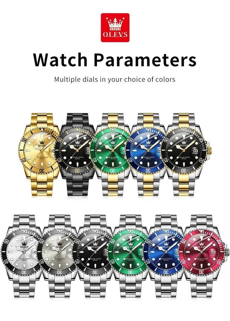 Мужские часы 5885 Black кварцевые водостойкие с датой металлический браслет Olevs (354820484)