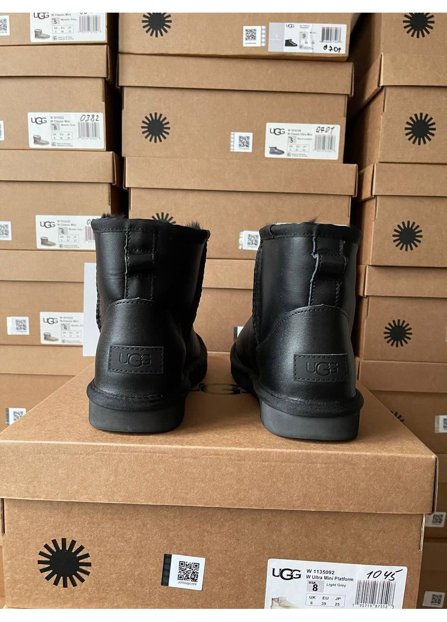 Уги Женские UGG Classic Mini Black Leather (Шкіра) (366196901)