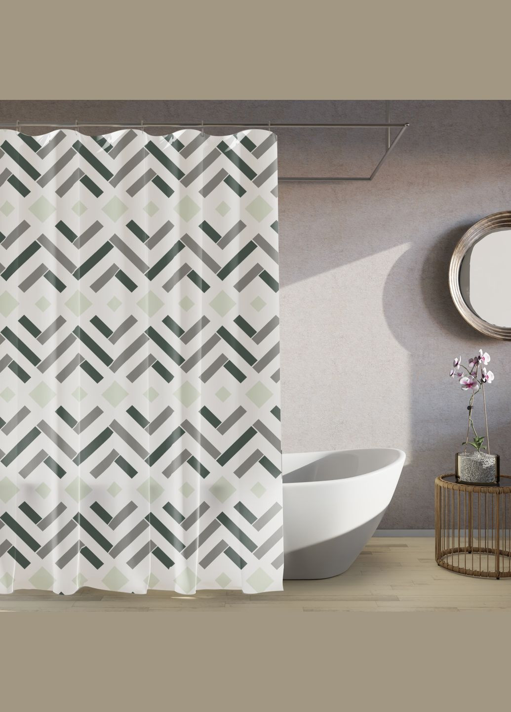 Штора для ванної кімнати DONNA. Розмір 180х180, матеріал PEVA з кільцями 12 шт, Білий з принтом Woko - (304514191)