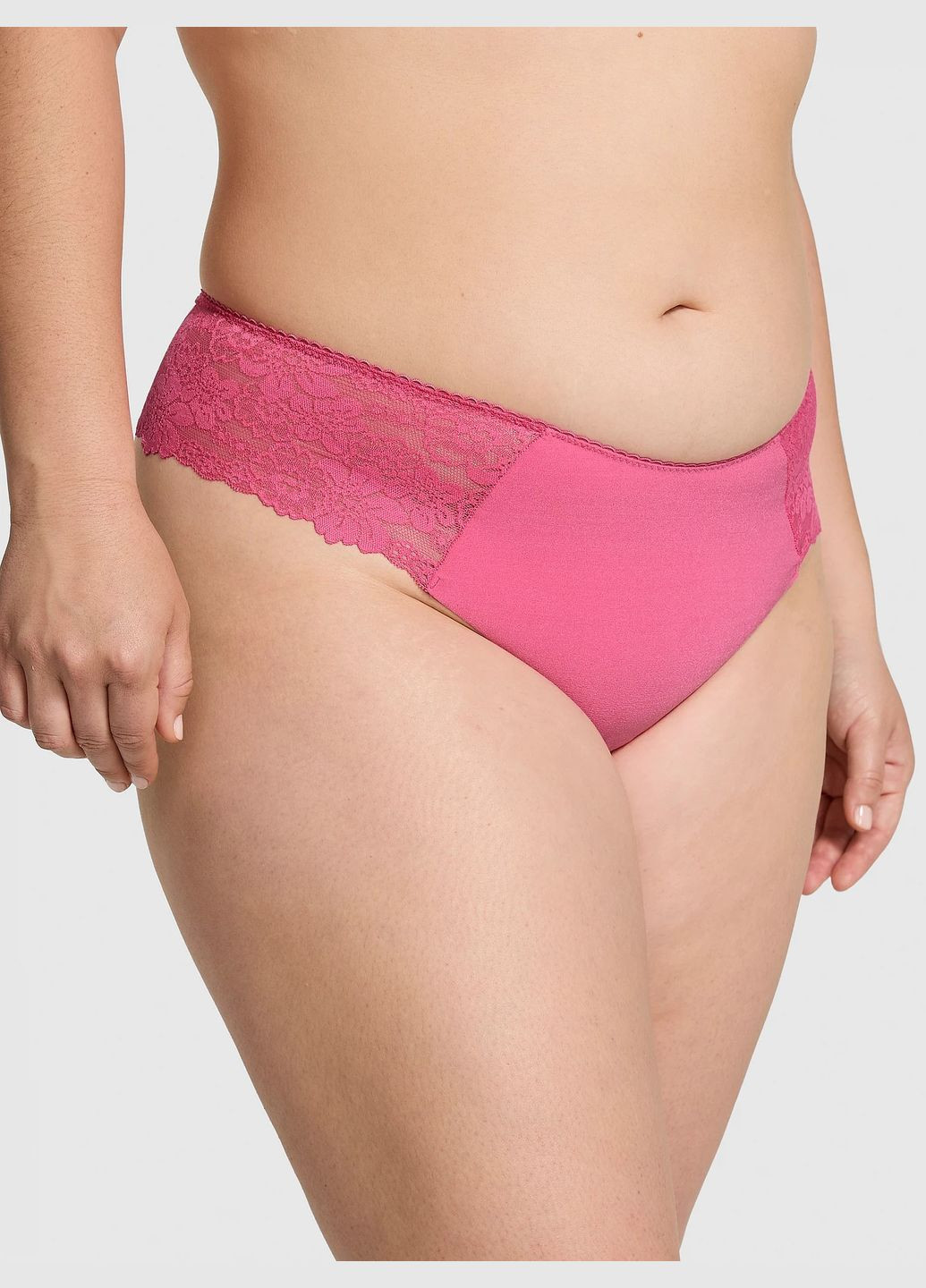 Рожеві трусики з мереживом Victoria's Secret стрінг (316709885)