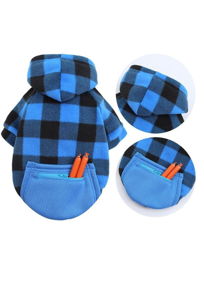 Худі для котів з кишенею Pet Style "Сосиска" Чорносиня клітинка M No Brand - (323237029)