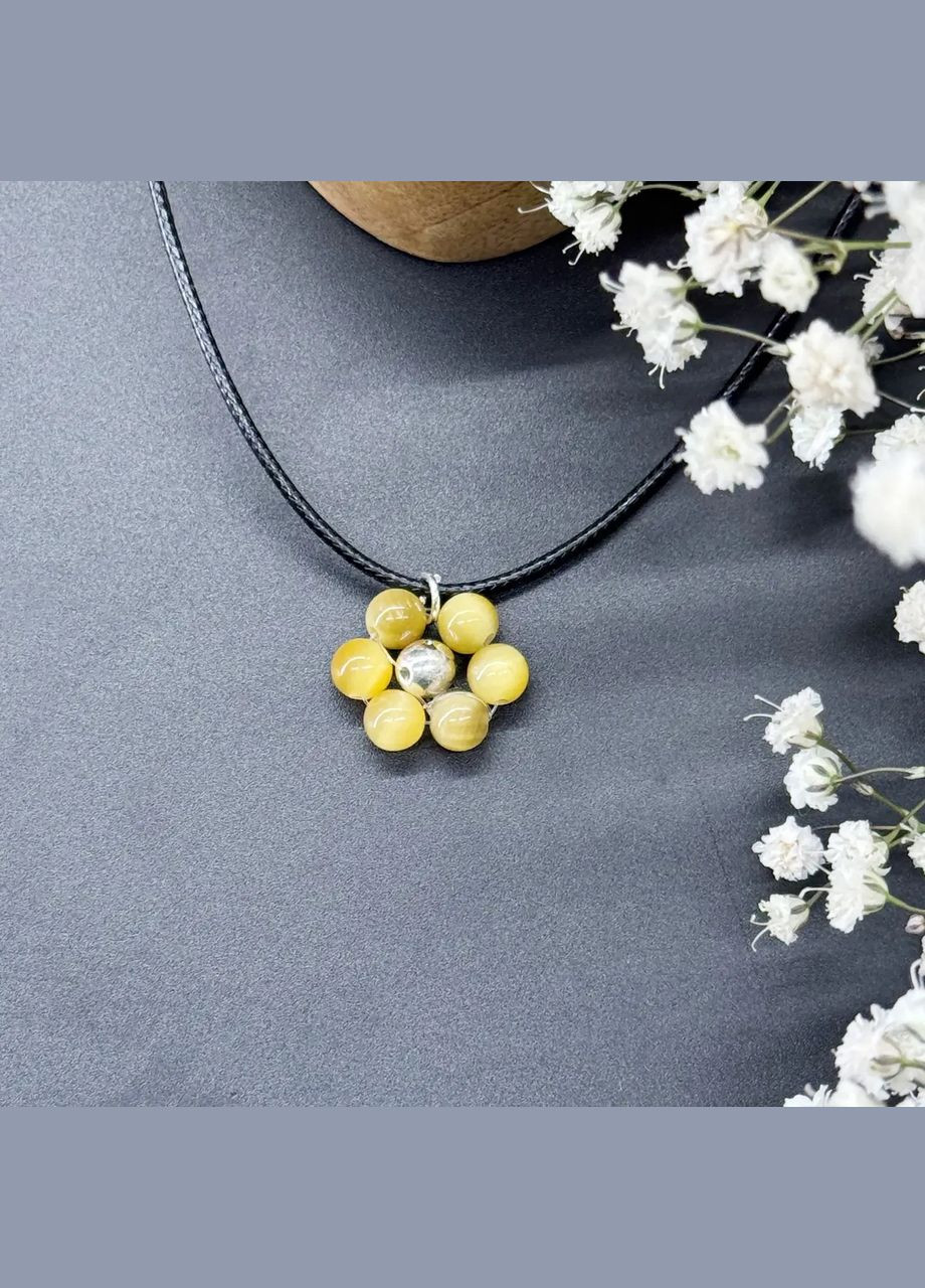 Квіточка натуральний камінь Тигровий Око жовте на шнурі 17мм+- L-45-50см No Brand Кулон (337995577)