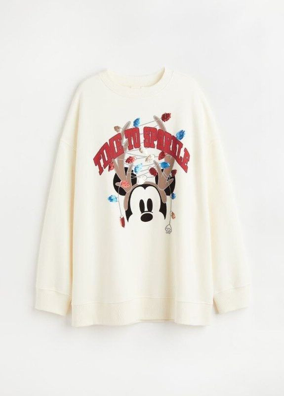 Молочний світшот оверсайз з бавовни H&M однотонний (358494623)