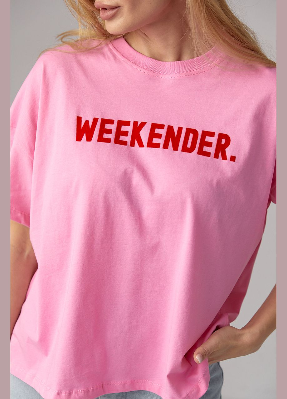 Розовая летняя трикотажная футболка с надписью weekender - розовый Lurex