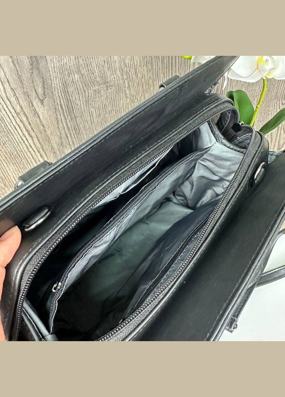 Женская каркасная сумка из экокожи с плечевым ремнем и лаковой вставкой черная матовая (sku_1241) No Brand (330575786)