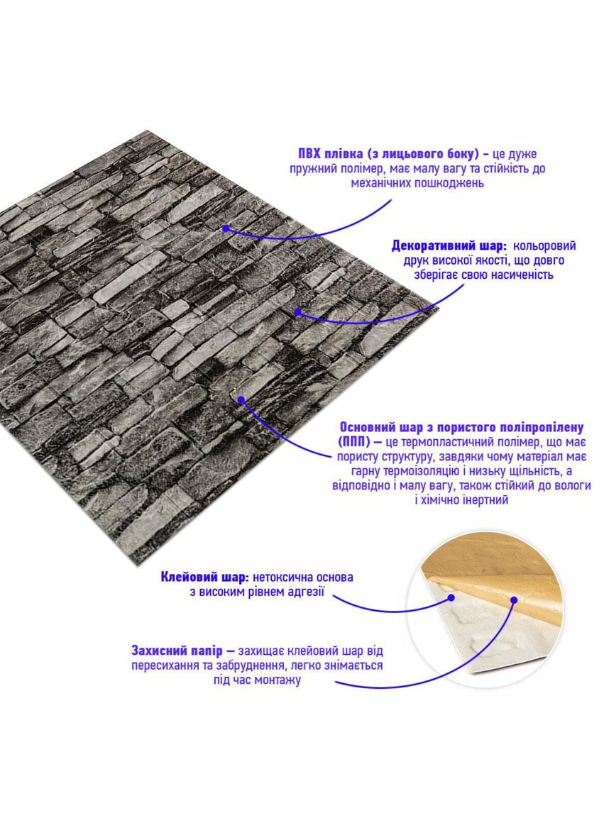 Самоклеюча 3D панель 700x770x3мм Графітовий (59-3) SW-00001481 Sticker Wall (360920429)