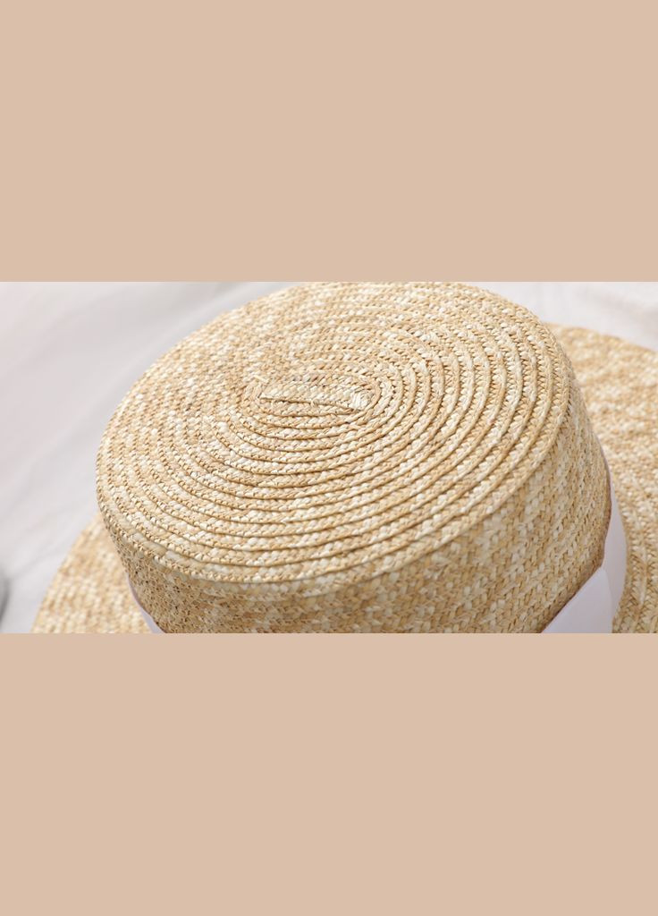 Літній солом'яний капелюшок канотьє з білою стрічкою (поля 7 см) No Brand (293943125)