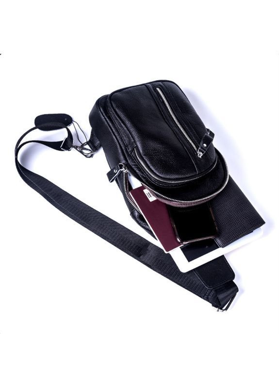 Чоловіча нагрудна сумка слінг з м'якої якісної шкіри Qvant 5055 - Чорна Tiding Слінг (366889819)