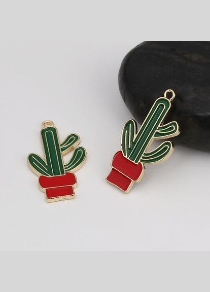Підвіска металева Кулон шарм вазон кактус Золотистий зелена червона емаль 31 мм x 17 мм Finding (328943290)