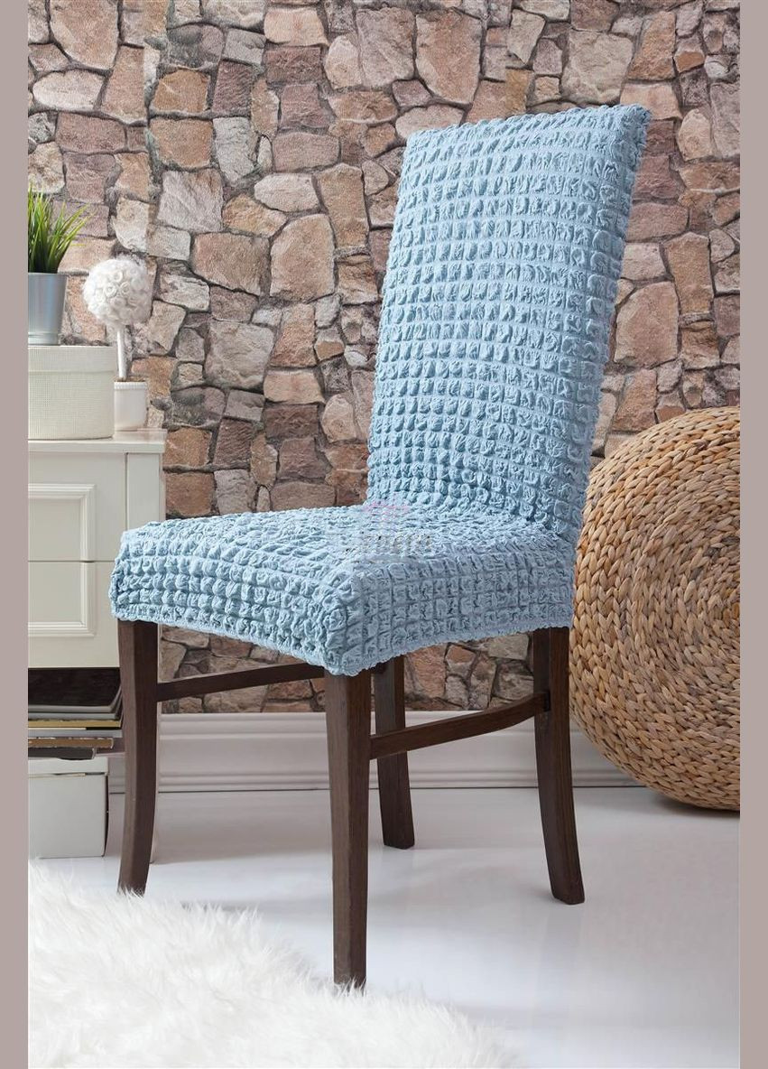 Чехлы натяжные на стулья без оборки (набор 6-шт) 10-216 Серо-голубой Venera (270857330)