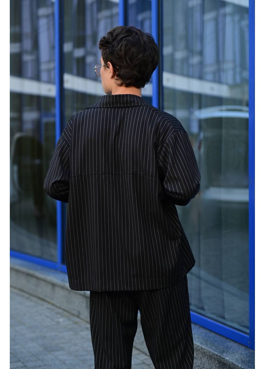 Чорний демісезонний трендовий підлітковий костюм у смужку з напівшерсті — заміри в описі брючний DK/DL Мода без кордонів