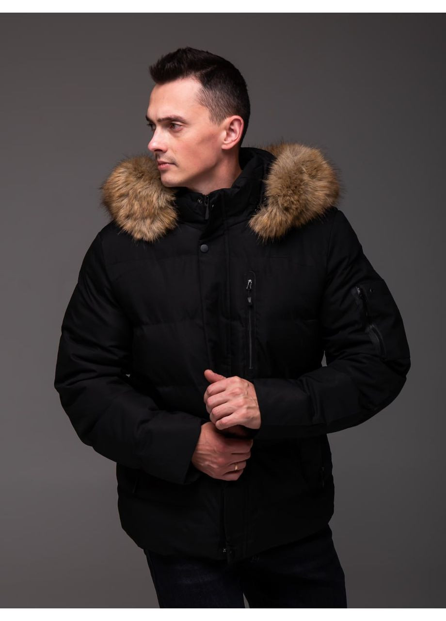 Черная зимняя черная зимняя мужская куртка с мехом на капюшоне до -25° No Brand