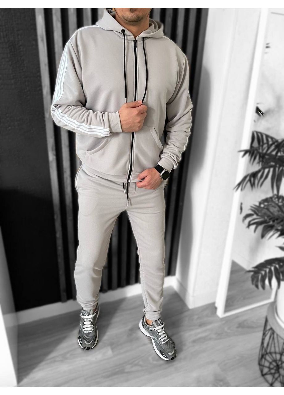 Серый демисезонный костюм спортивный мужской петля двунитка,не кошлатится,штаны и кофта с лампасами Україна