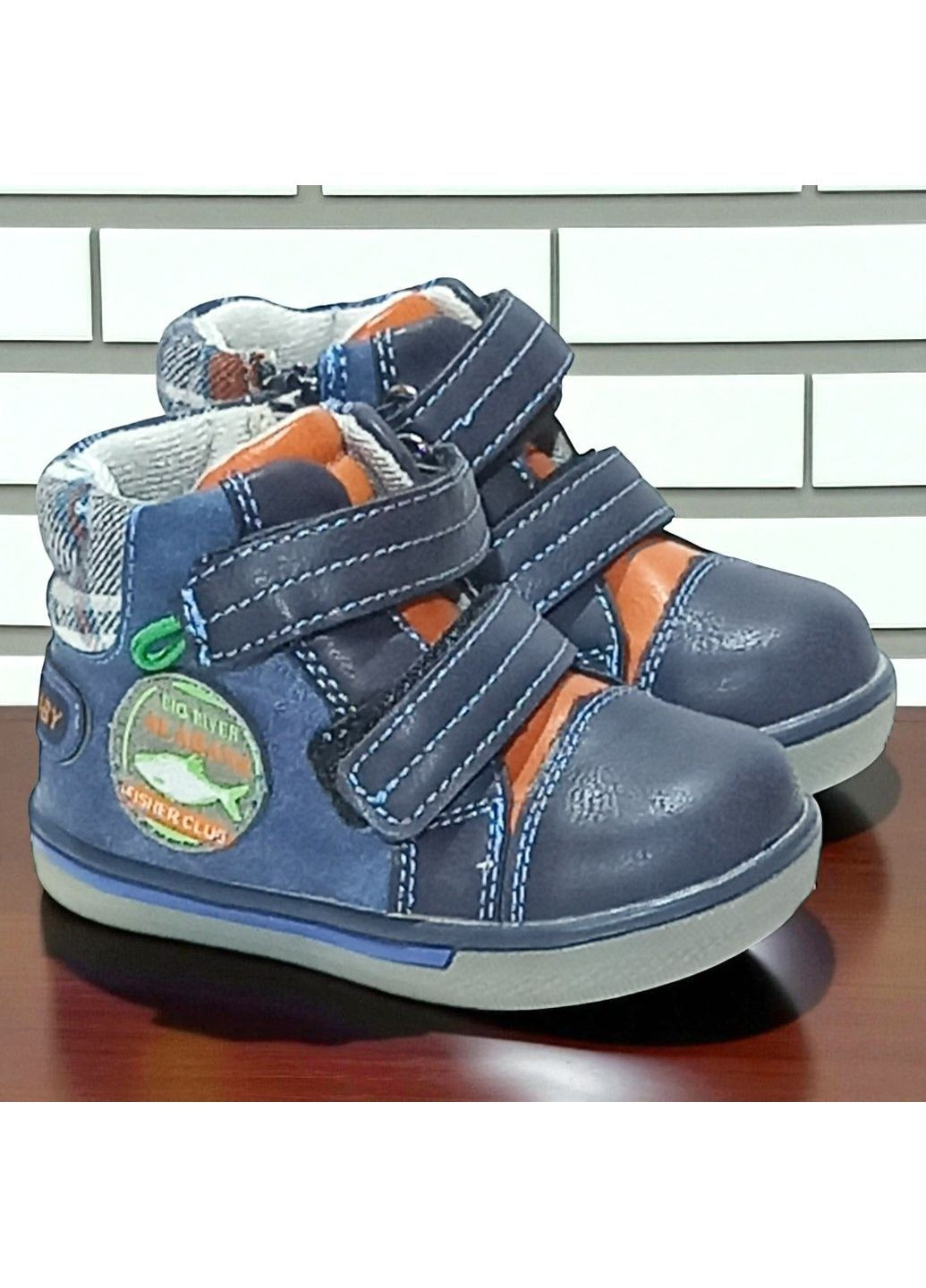 Синие спортивные, повседневные, кэжуал осенние утепленные демисезонные ботинки на липучках осенние ортопедические хайтопы для малыша на флисе клиби Clibee