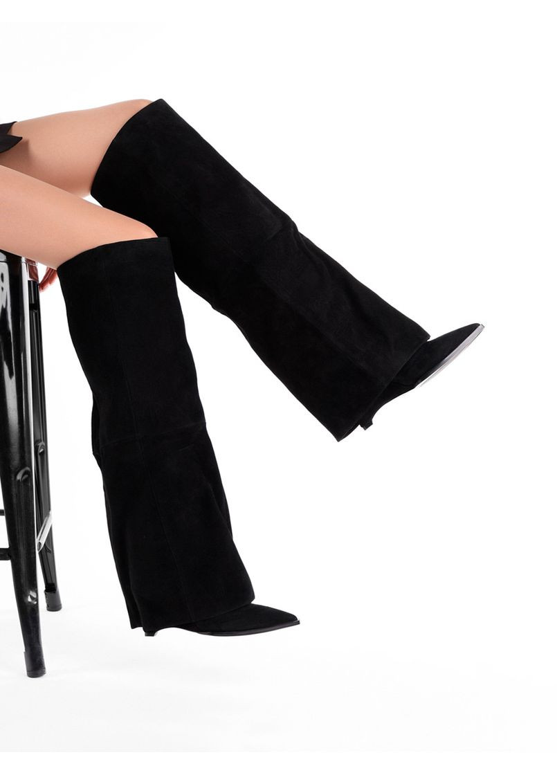 Черные осенние ботфорты женские 6975-83 черный велюр MIRATON