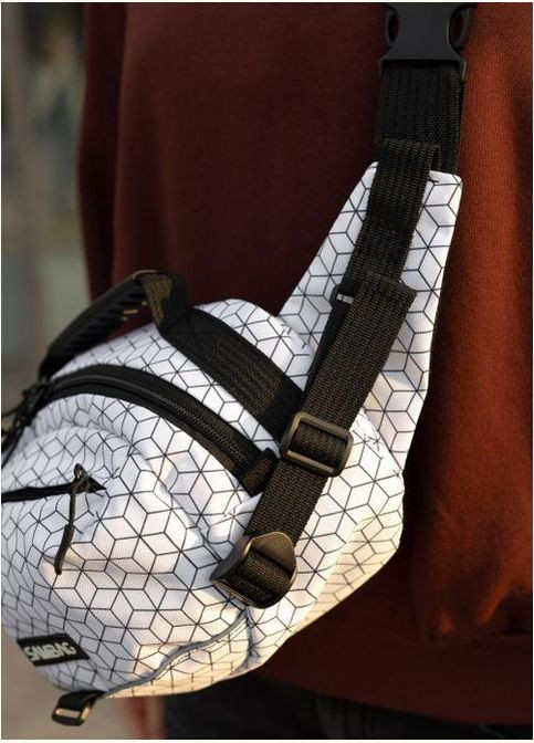 Сумка на пояс через плечо женская текстильная Черно-белый 35688 Sambag (334673960)