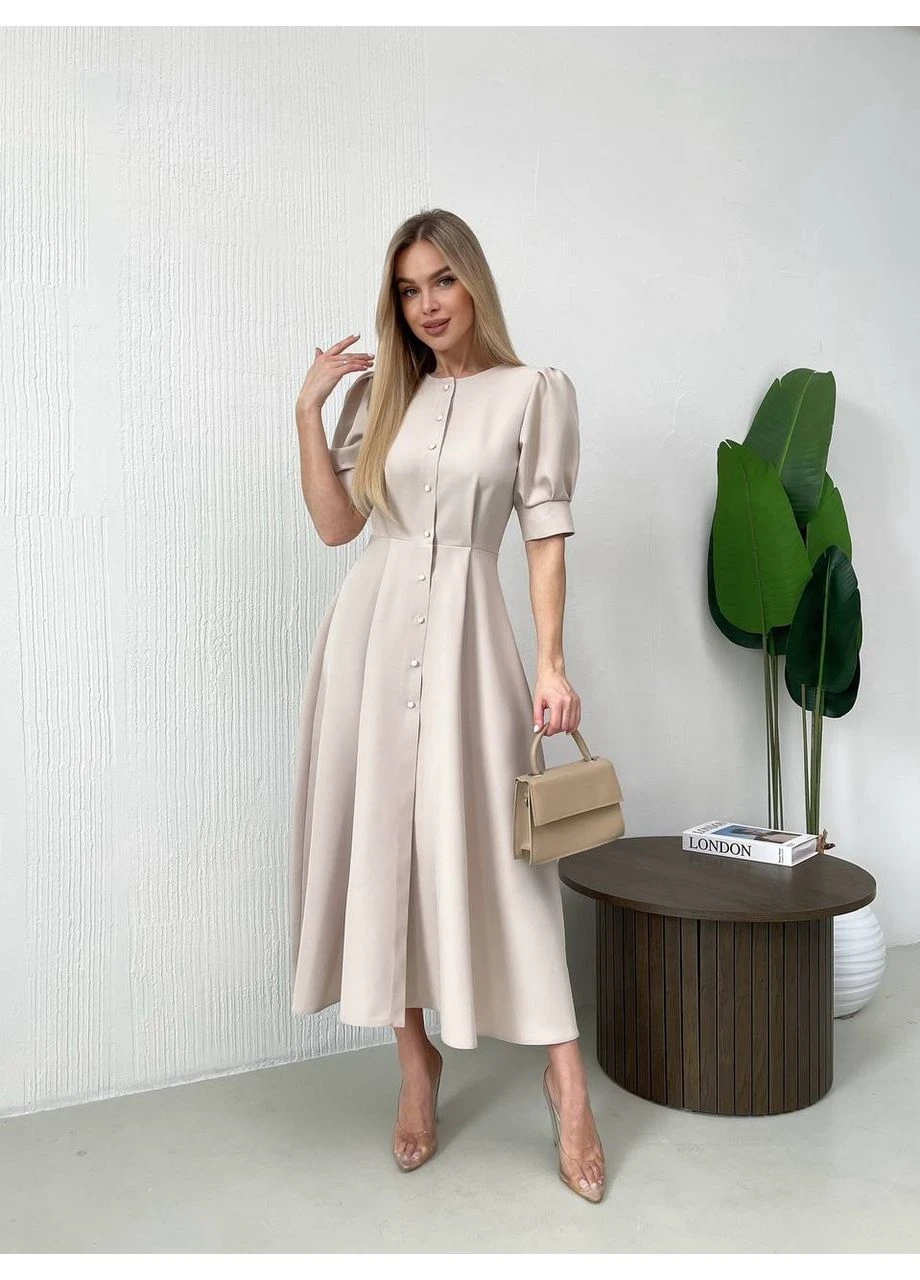 Бежева класична сукня міді на гудзиках Fashion