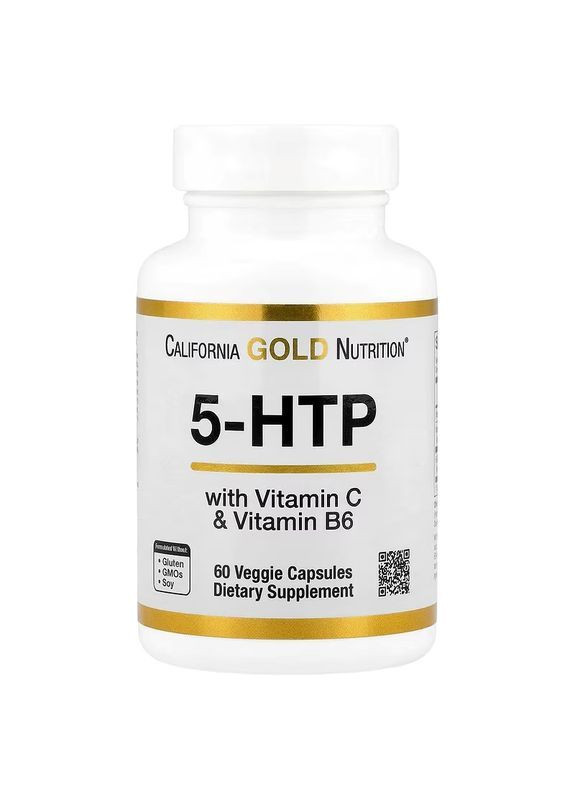 5-HTP з вітаміном B6 та вітаміном C 5-HTP with Vitamin B6 & Vitamin C, 60 Veggie Capsules California Gold Nutrition (370799180)
