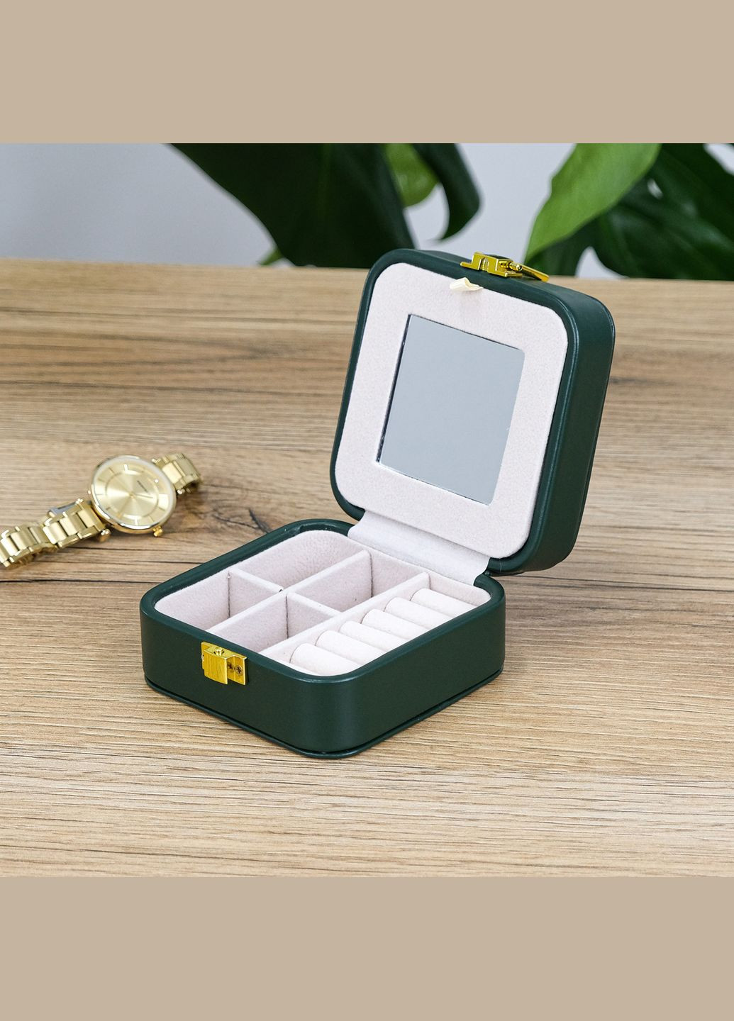 Ящик для украшений имел с зеркалом из экокожи зеленый см (JZ-004-4) Гранд Презент (322190822)
