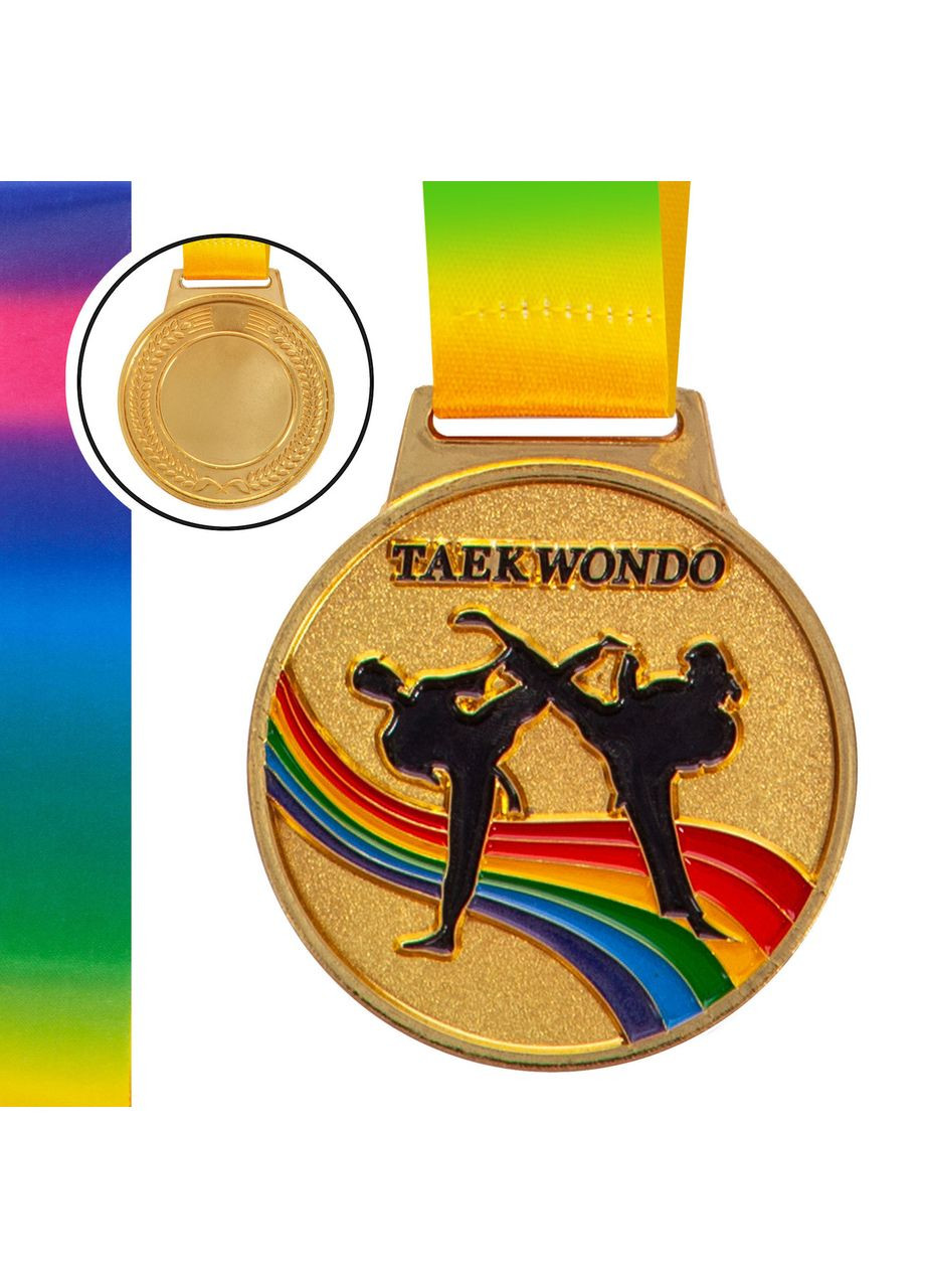 Медаль спортивная с цветной лентой d-6,5см Тхэквондо C-0345 TAEKWONDO (металл, 38g золото) SP-Sport (361438793)