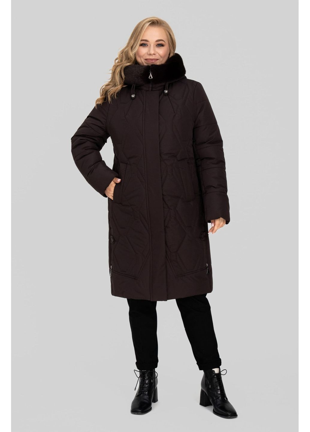 Коричневе зимнє Пальто жіноче Евеліна з капюшоном та кишенями All Posa (ap102620p) A'll Posa